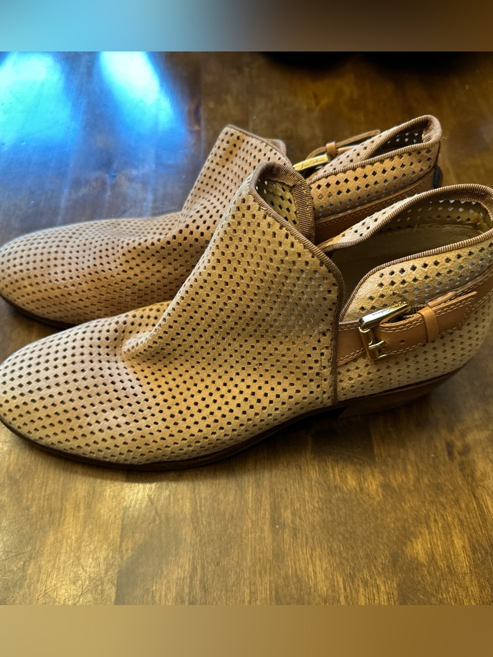 Sam Edelman Size 8 Brown Paula Perforated Ankle Boots Women Leather